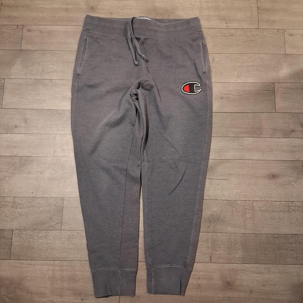 Mens Gray Champion joggers with embroidered logo outdoors activewear